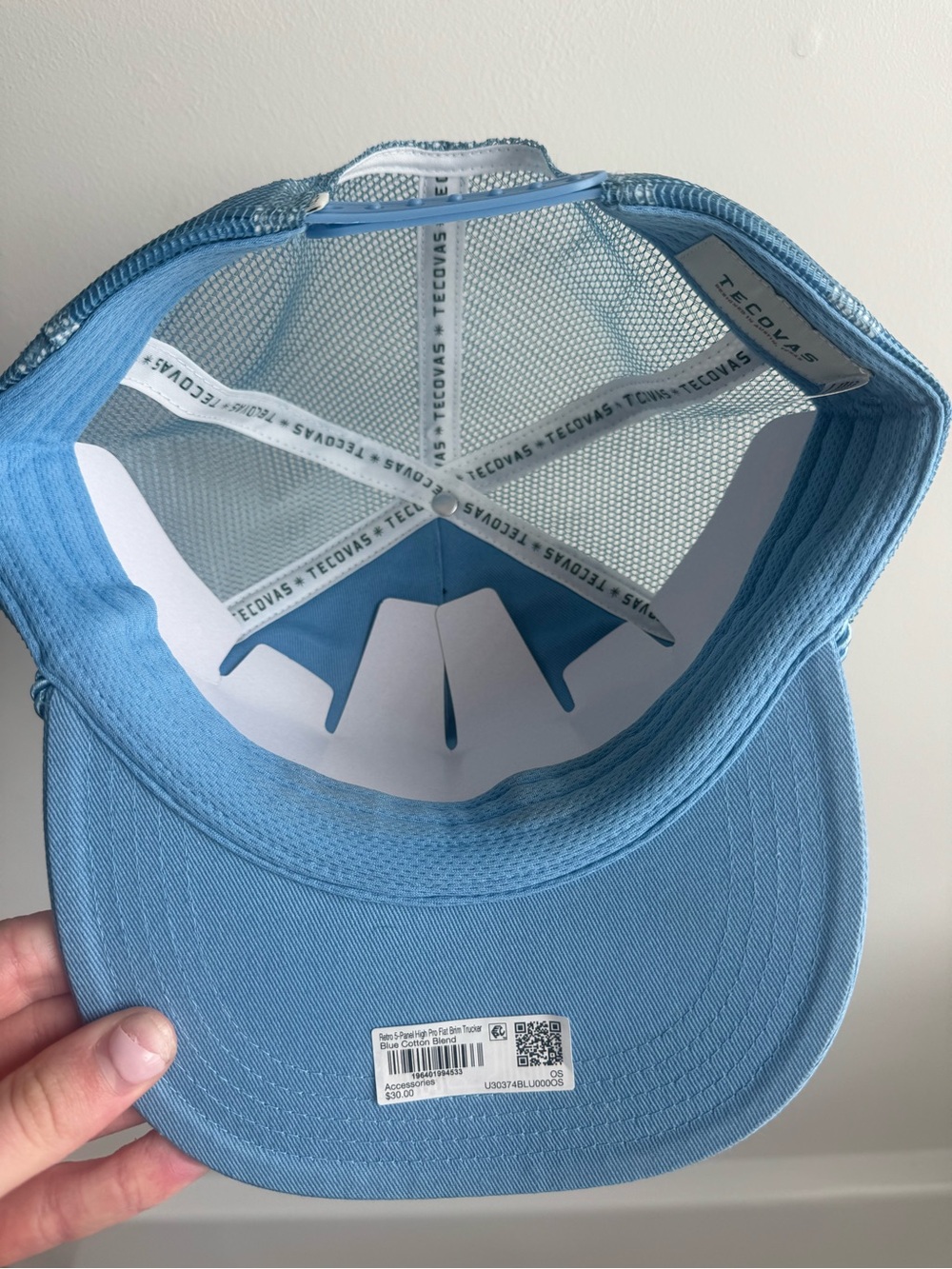 Tecovas Light Blue Trucker Hat with Cream Logo Patch and Green Accent - Picture 2 of 5